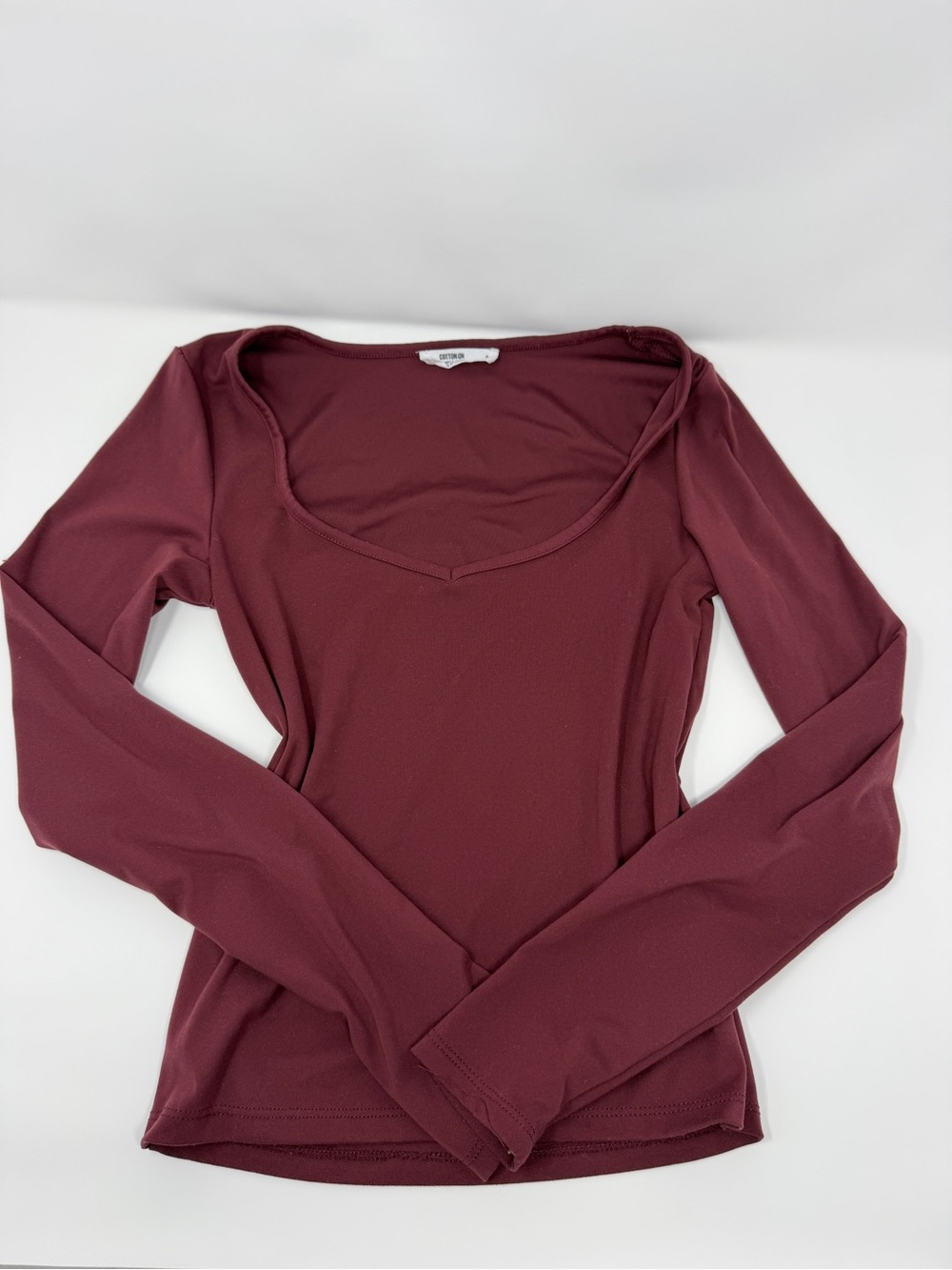 Cotton On Long-Sleeve Scoop Neck Top - Burgundy Wine